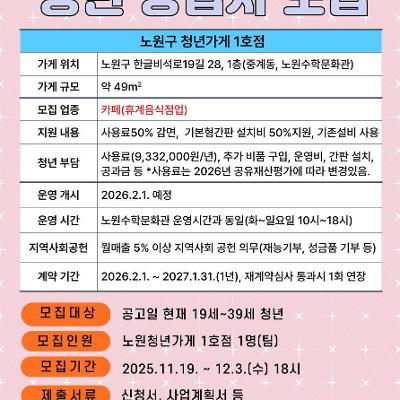 노원구 &lt;청년가게 1호점&gt; 청년 창업가 모집