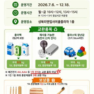 성북리앤업사이클플라자 <'자원순환데이 상점' 확대 운영>안내