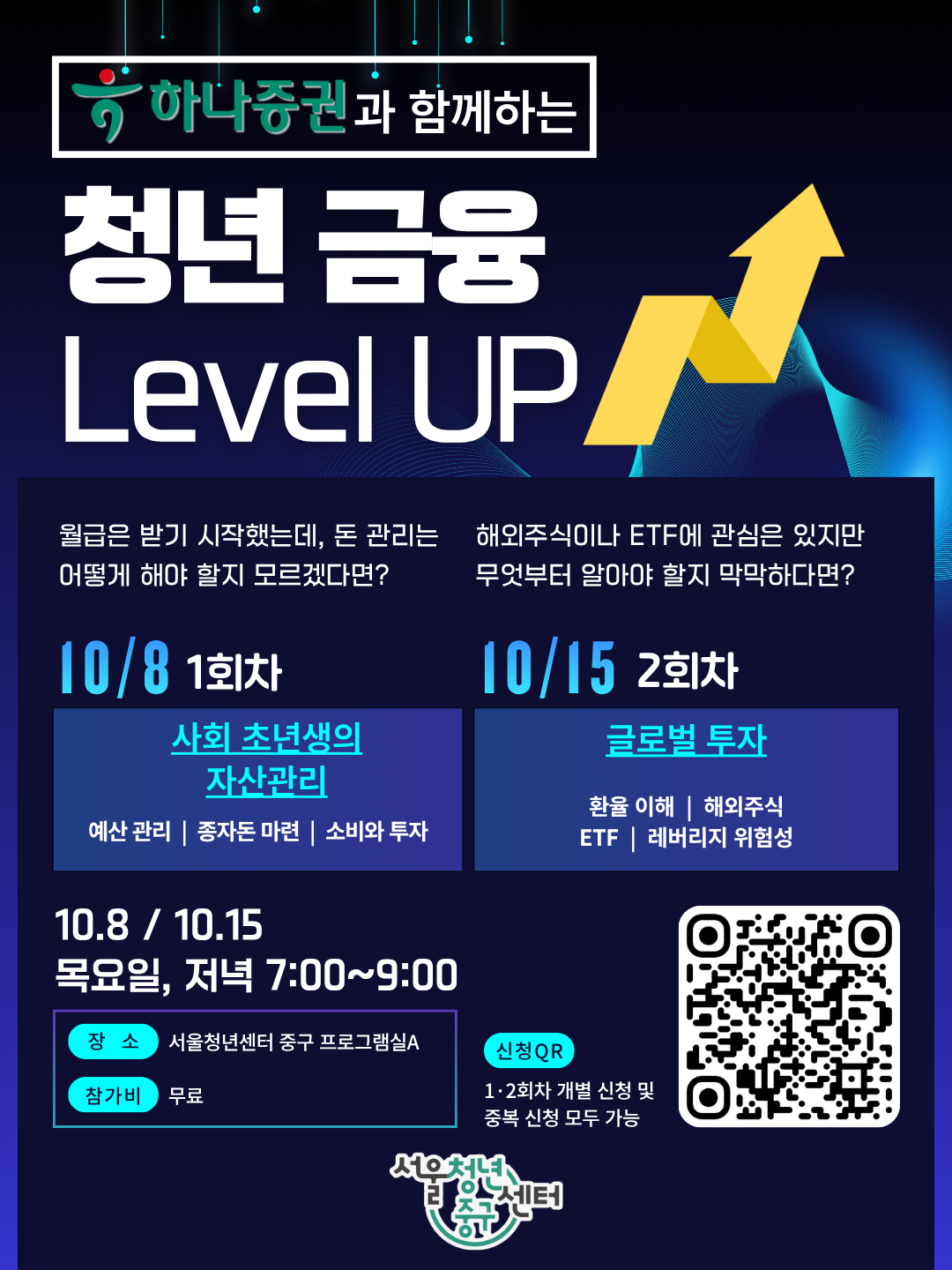 (웹 접근성)'서울청년센터 중구 <하나증권과 함께하는 청년금융 레벨업> 프로그램 모집 포스터'